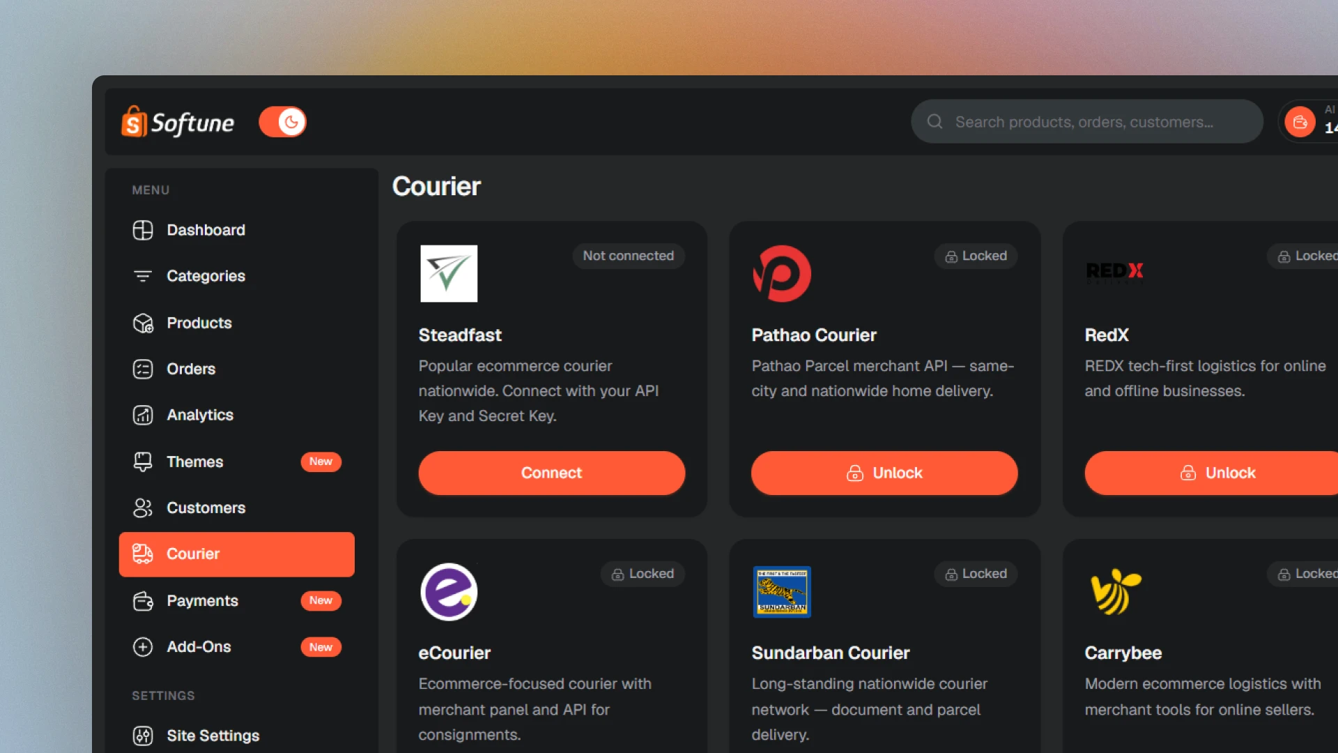 কুরিয়ার ডেলিভারি in the SoftuneBD dashboard