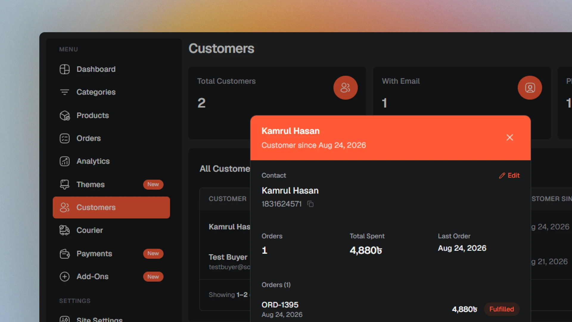 কাস্টমার ম্যানেজমেন্ট in the SoftuneBD dashboard
