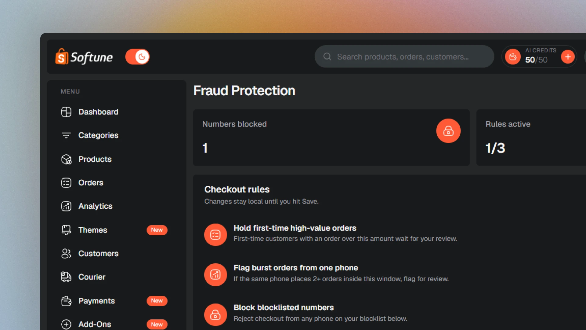 ফ্রড প্রোটেকশন in the SoftuneBD dashboard