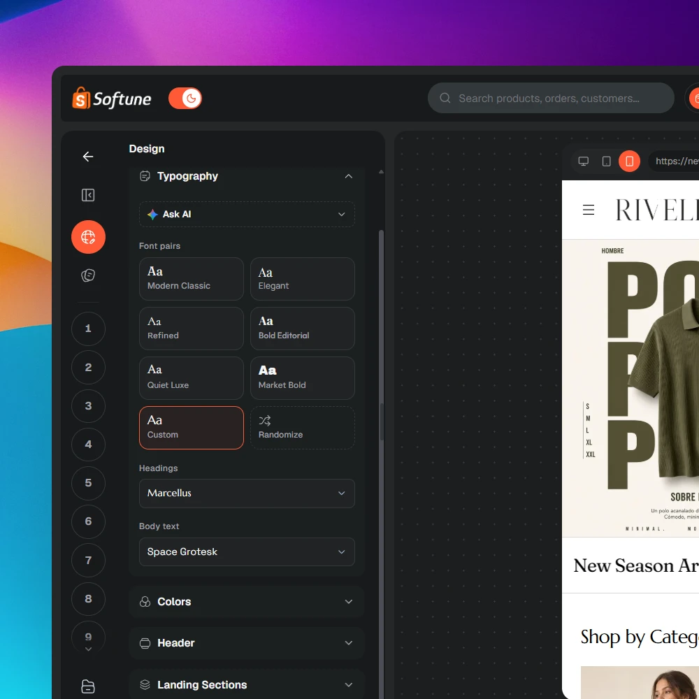 ব্র্যান্ড ও সেকশন in the SoftuneBD dashboard